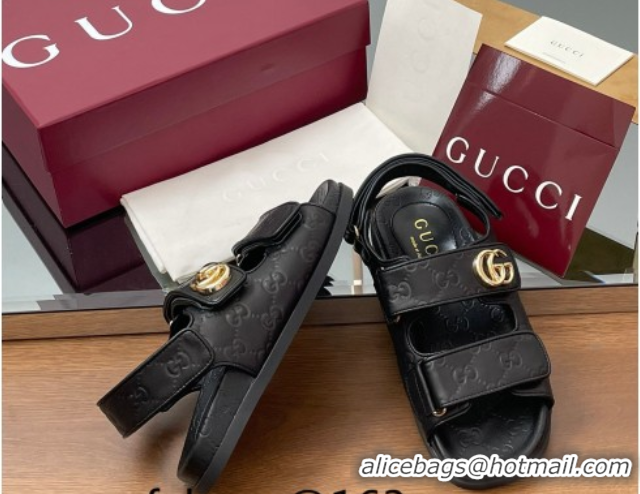 Low Price Gucci GG Leather Flat Sandals with Strap Black GG030501 2026