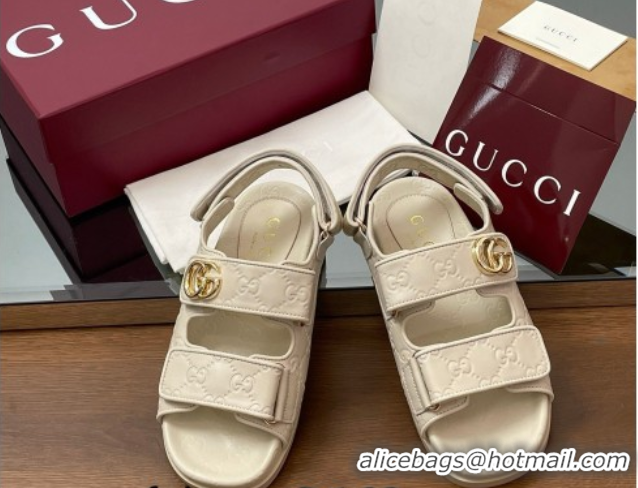 Top Grade Gucci GG Leather Flat Sandals with Strap White GG030501 2026