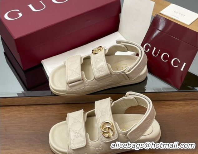 Top Grade Gucci GG Leather Flat Sandals with Strap White GG030501 2026