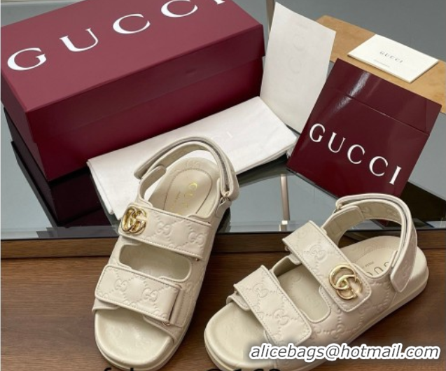 Top Grade Gucci GG Leather Flat Sandals with Strap White GG030501 2026