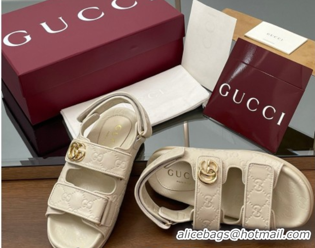 Top Grade Gucci GG Leather Flat Sandals with Strap White GG030501 2026
