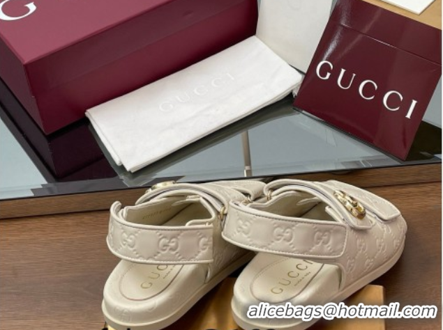 Top Grade Gucci GG Leather Flat Sandals with Strap White GG030501 2026