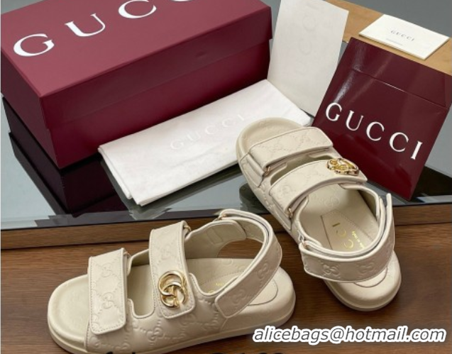 Top Grade Gucci GG Leather Flat Sandals with Strap White GG030501 2026