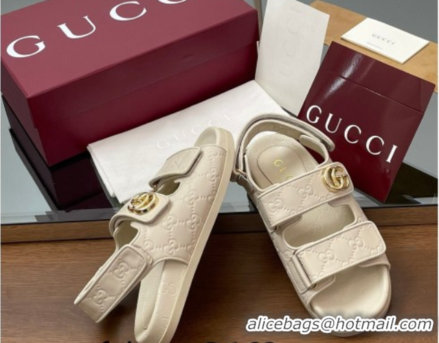 Top Grade Gucci GG Leather Flat Sandals with Strap White GG030501 2026