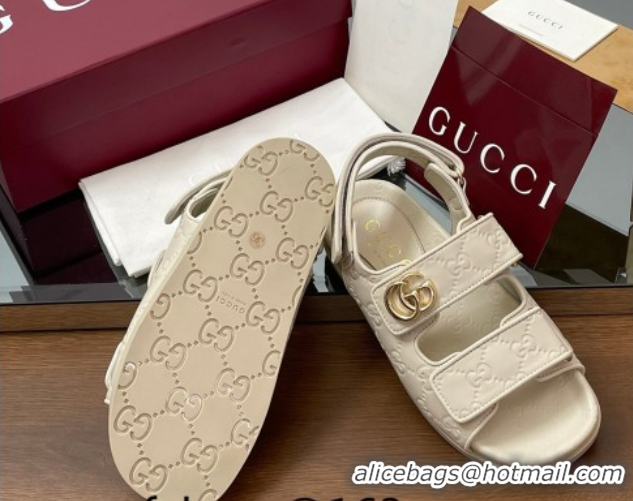 Top Grade Gucci GG Leather Flat Sandals with Strap White GG030501 2026