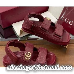 Stylish Gucci GG Leather Flat Sandals with Strap Burgundy GG030501 2026