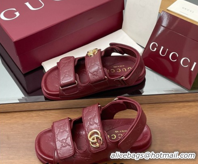 Stylish Gucci GG Leather Flat Sandals with Strap Burgundy GG030501 2026