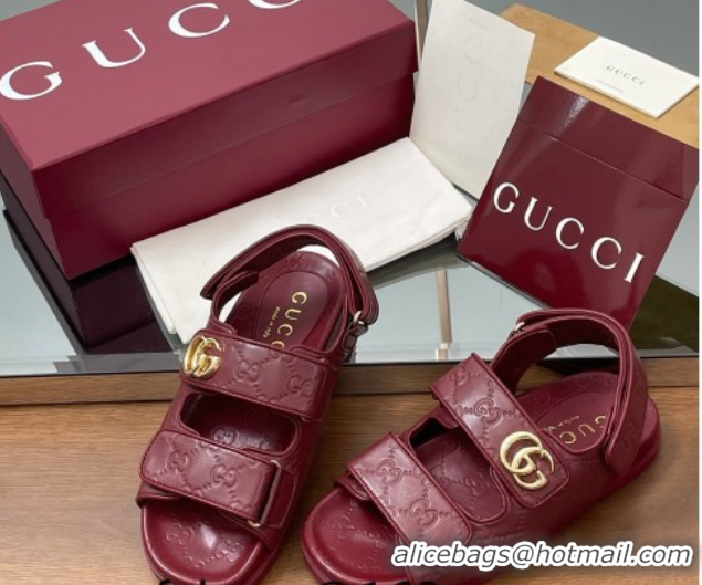 Stylish Gucci GG Leather Flat Sandals with Strap Burgundy GG030501 2026