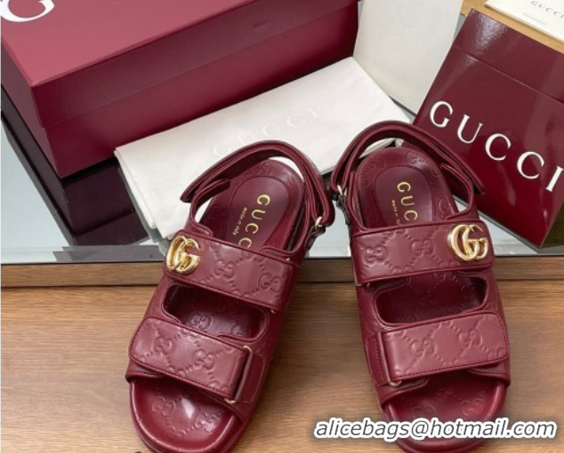 Stylish Gucci GG Leather Flat Sandals with Strap Burgundy GG030501 2026