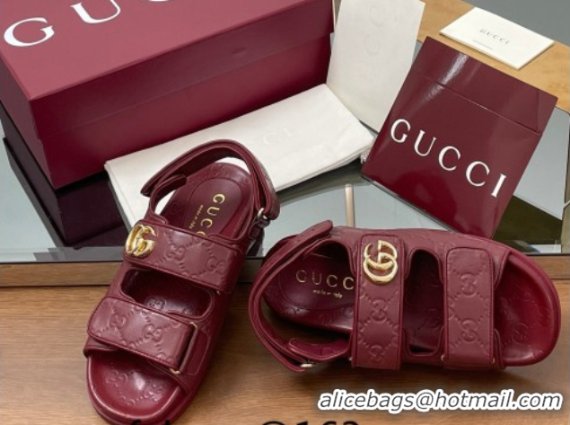 Stylish Gucci GG Leather Flat Sandals with Strap Burgundy GG030501 2026