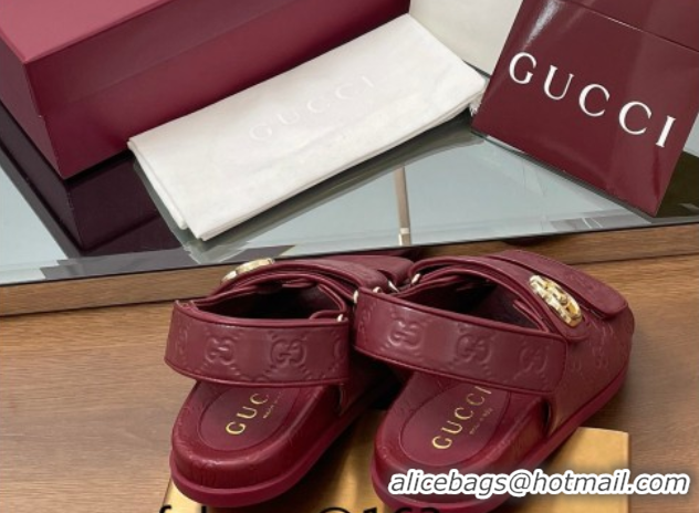 Stylish Gucci GG Leather Flat Sandals with Strap Burgundy GG030501 2026