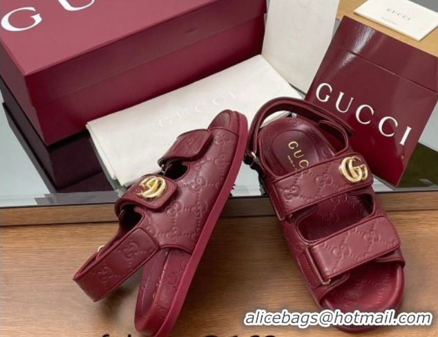 Stylish Gucci GG Leather Flat Sandals with Strap Burgundy GG030501 2026