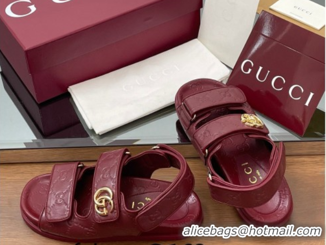 Stylish Gucci GG Leather Flat Sandals with Strap Burgundy GG030501 2026
