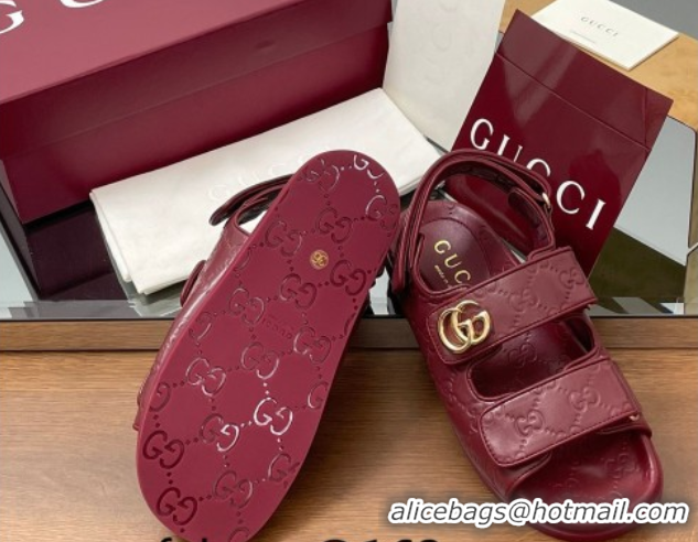 Stylish Gucci GG Leather Flat Sandals with Strap Burgundy GG030501 2026
