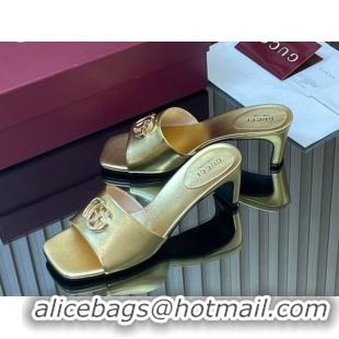 Luxurious Gucci Calfskin Leather Heel Slides Sandal 5.5cm Gold GG030503 2026