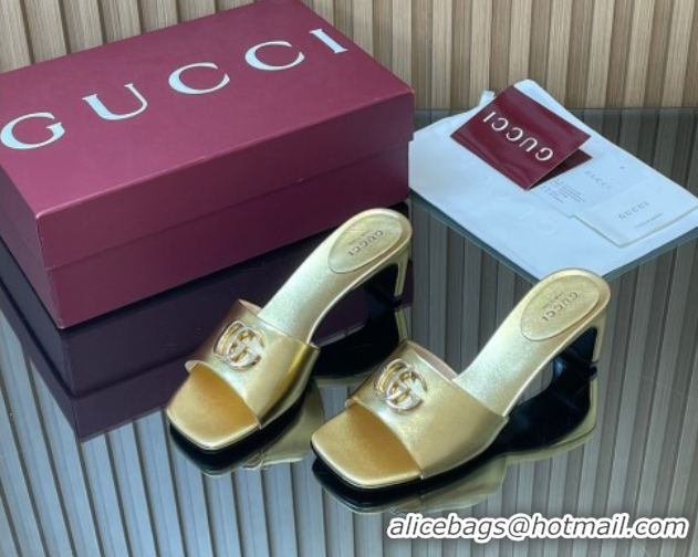 Luxurious Gucci Calfskin Leather Heel Slides Sandal 5.5cm Gold GG030503 2026