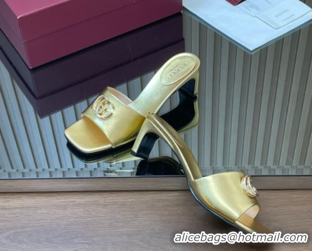 Luxurious Gucci Calfskin Leather Heel Slides Sandal 5.5cm Gold GG030503 2026