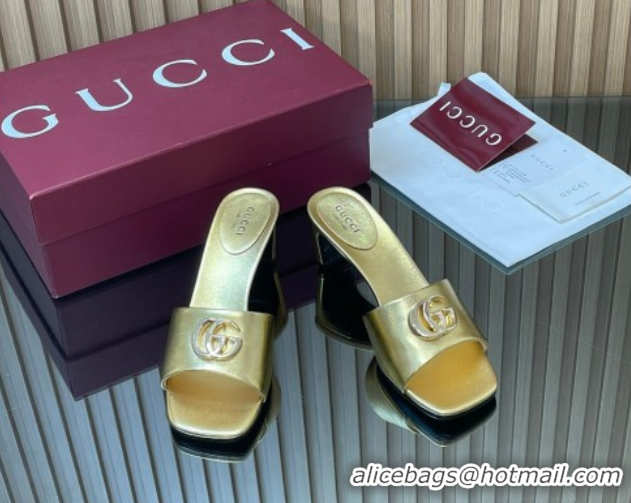 Luxurious Gucci Calfskin Leather Heel Slides Sandal 5.5cm Gold GG030503 2026