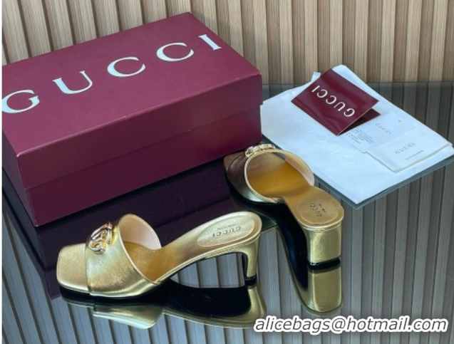 Luxurious Gucci Calfskin Leather Heel Slides Sandal 5.5cm Gold GG030503 2026