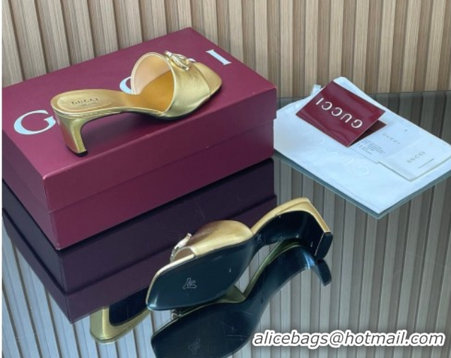 Luxurious Gucci Calfskin Leather Heel Slides Sandal 5.5cm Gold GG030503 2026