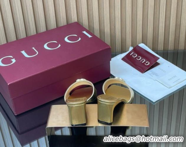Luxurious Gucci Calfskin Leather Heel Slides Sandal 5.5cm Gold GG030503 2026