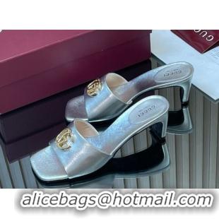 Perfect Gucci Calfskin Leather Heel Slides Sandal 5.5cm GG030503 Silver 2026
