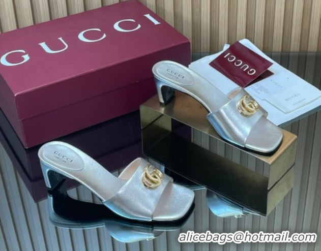 Perfect Gucci Calfskin Leather Heel Slides Sandal 5.5cm GG030503 Silver 2026