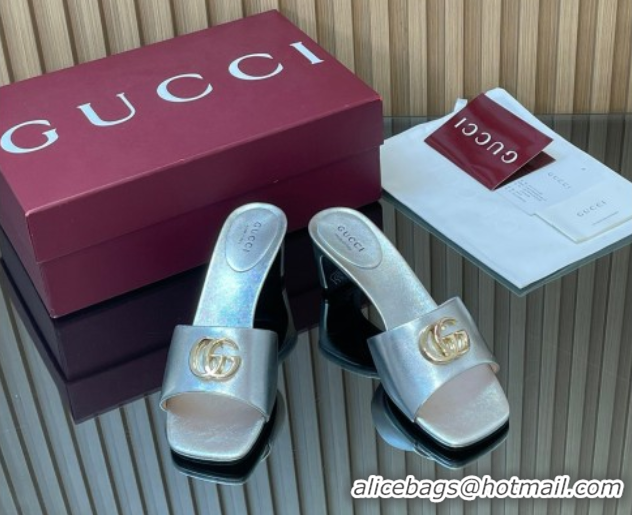 Perfect Gucci Calfskin Leather Heel Slides Sandal 5.5cm GG030503 Silver 2026
