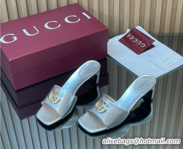 Perfect Gucci Calfskin Leather Heel Slides Sandal 5.5cm GG030503 Silver 2026