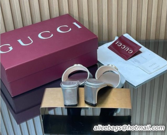 Perfect Gucci Calfskin Leather Heel Slides Sandal 5.5cm GG030503 Silver 2026