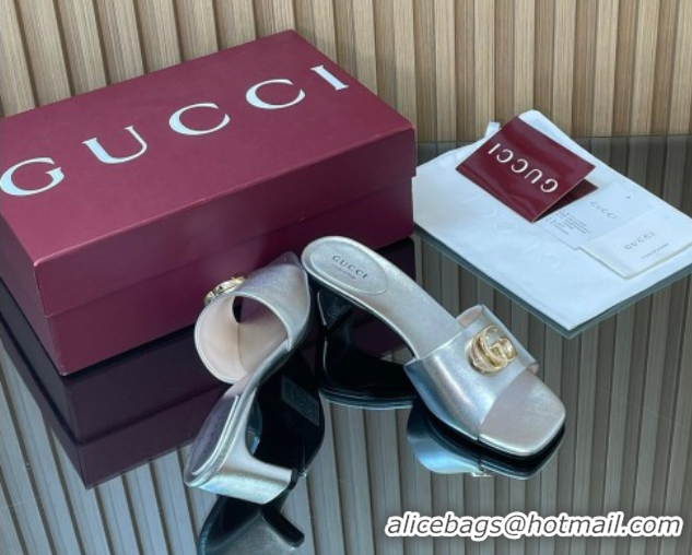 Perfect Gucci Calfskin Leather Heel Slides Sandal 5.5cm GG030503 Silver 2026