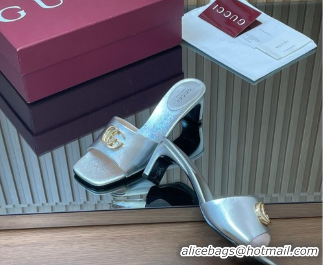 Perfect Gucci Calfskin Leather Heel Slides Sandal 5.5cm GG030503 Silver 2026