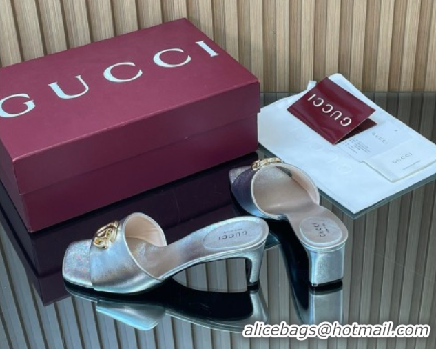 Perfect Gucci Calfskin Leather Heel Slides Sandal 5.5cm GG030503 Silver 2026