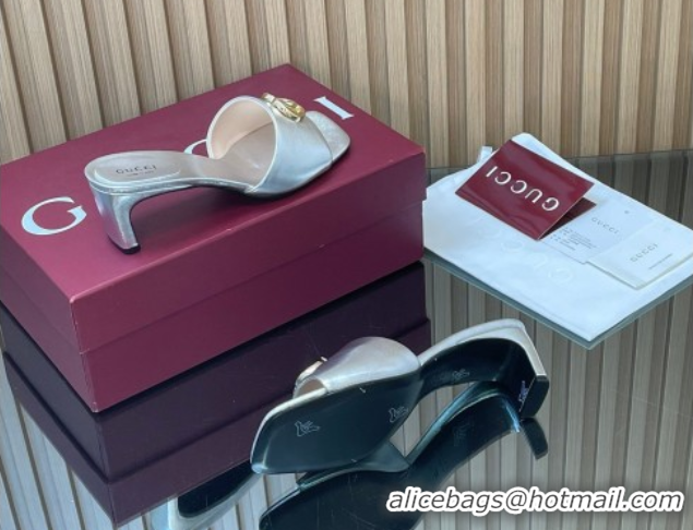 Perfect Gucci Calfskin Leather Heel Slides Sandal 5.5cm GG030503 Silver 2026