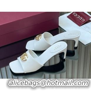 Pretty Style Gucci Calfskin Leather Heel Slides Sandal 5.5cm GG030503 White 2026