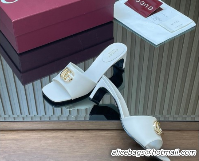 Pretty Style Gucci Calfskin Leather Heel Slides Sandal 5.5cm GG030503 White 2026