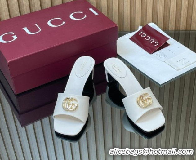 Pretty Style Gucci Calfskin Leather Heel Slides Sandal 5.5cm GG030503 White 2026