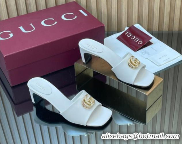 Pretty Style Gucci Calfskin Leather Heel Slides Sandal 5.5cm GG030503 White 2026