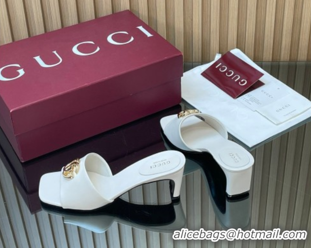 Pretty Style Gucci Calfskin Leather Heel Slides Sandal 5.5cm GG030503 White 2026