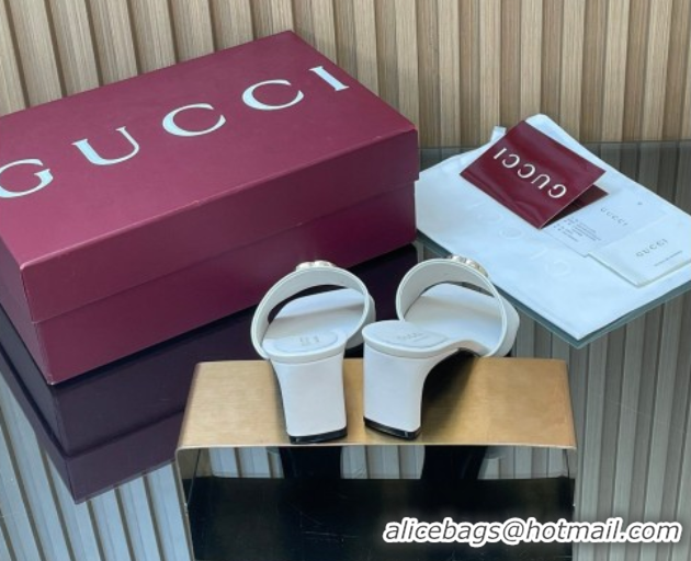 Pretty Style Gucci Calfskin Leather Heel Slides Sandal 5.5cm GG030503 White 2026