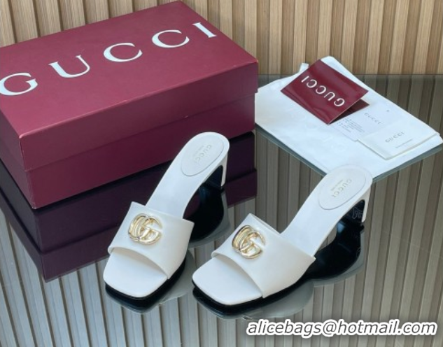 Pretty Style Gucci Calfskin Leather Heel Slides Sandal 5.5cm GG030503 White 2026