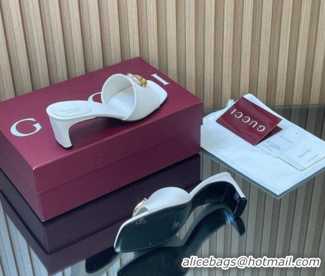 Pretty Style Gucci Calfskin Leather Heel Slides Sandal 5.5cm GG030503 White 2026