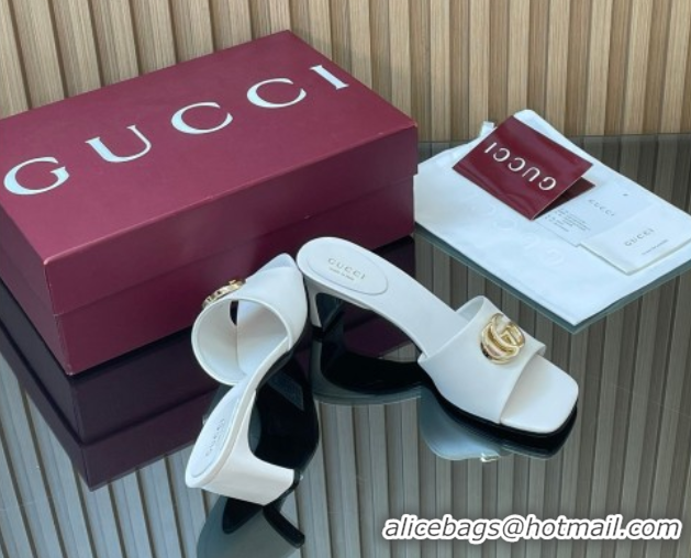 Pretty Style Gucci Calfskin Leather Heel Slides Sandal 5.5cm GG030503 White 2026