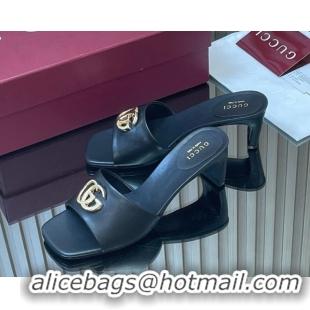 Classic Hot Gucci Lambskin Leather Heel Slides Sandal 5.5cm GG030503 Black 2026