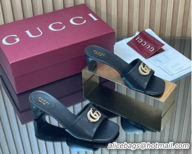 Classic Hot Gucci Lambskin Leather Heel Slides Sandal 5.5cm GG030503 Black 2026