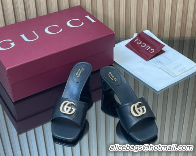 Classic Hot Gucci Lambskin Leather Heel Slides Sandal 5.5cm GG030503 Black 2026