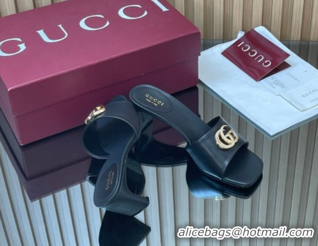 Classic Hot Gucci Lambskin Leather Heel Slides Sandal 5.5cm GG030503 Black 2026