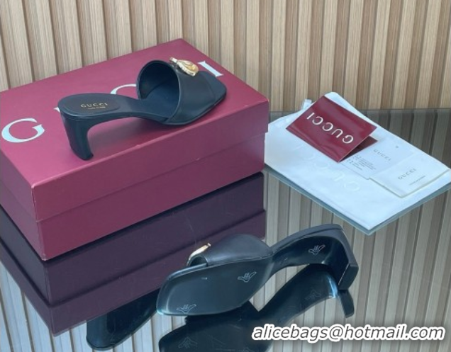 Classic Hot Gucci Lambskin Leather Heel Slides Sandal 5.5cm GG030503 Black 2026