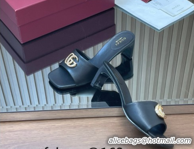 Classic Hot Gucci Lambskin Leather Heel Slides Sandal 5.5cm GG030503 Black 2026