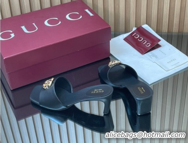 Classic Hot Gucci Lambskin Leather Heel Slides Sandal 5.5cm GG030503 Black 2026